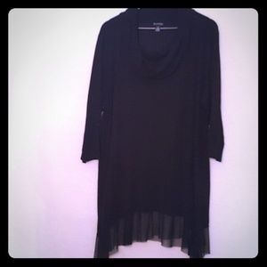 Long soft black top with soft drape cowl neck